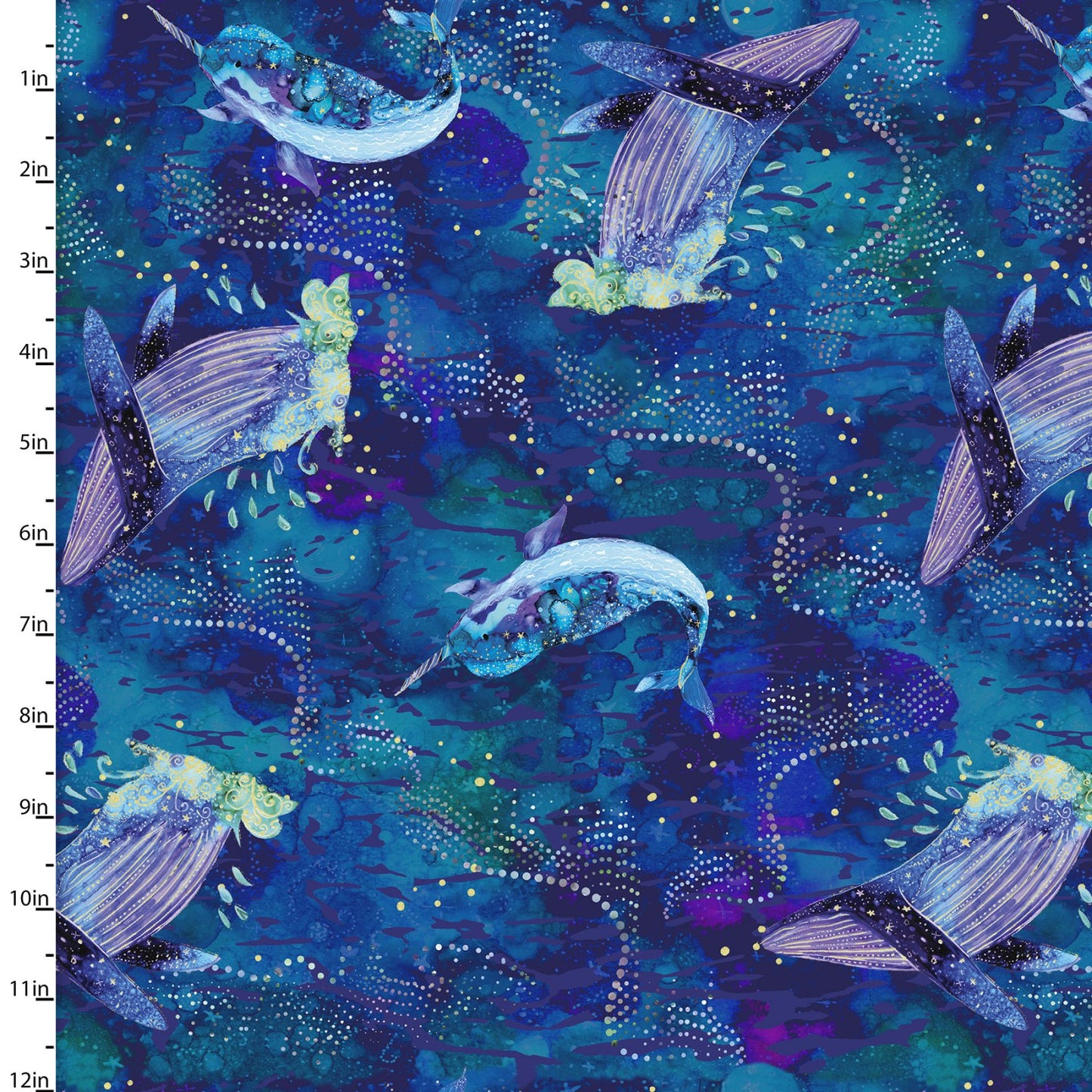 Artic Wonder Whale Watch Blue Metallic Glitter White Arrolynn Weiderhold 3 Wishes Cotton Fabric