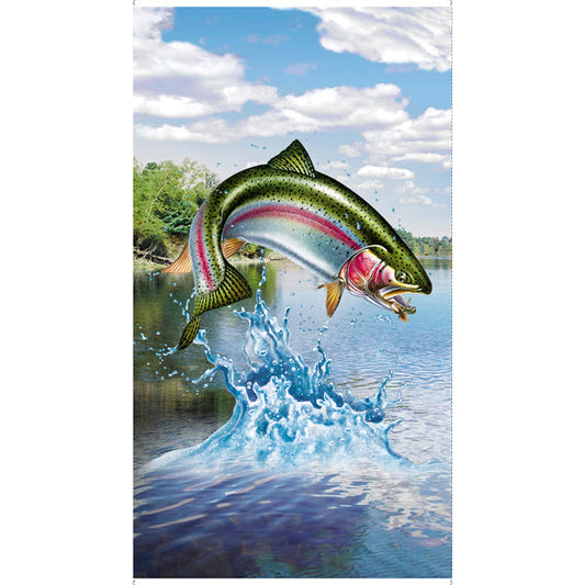 Artworks XV Trout Scenic Panel 24" Multi Quilting Treasures Cotton Fabric