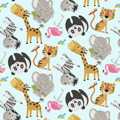 At The Zoo Tossed Zoo Animals Multi Nicola Mason Studio E Cotton Fabric