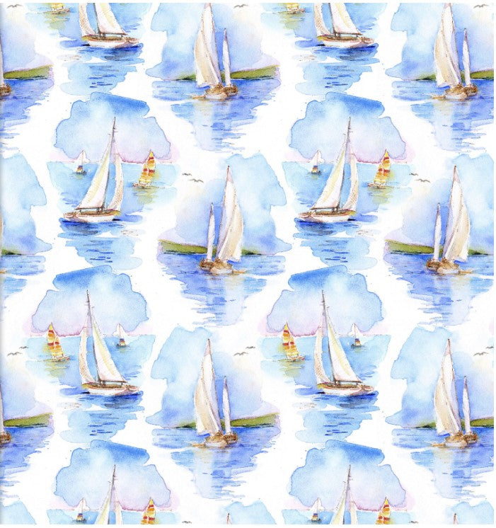 At the Shore Sailboats Allover John Keeling 3 Wishes Cotton Fabric