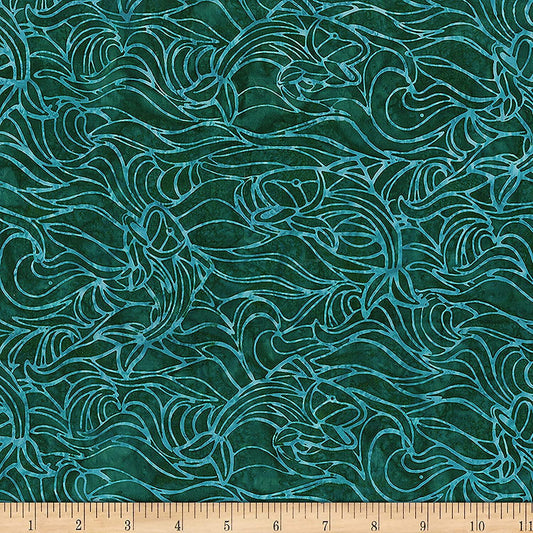 At the Pier Ocean Waves Blue Green Banyan Batiks Cotton Batik Fabric BB-80372-69