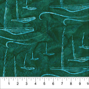 At the Pier Sailboard Green Blue Banyan Batiks Cotton Batik Fabric BB-80377-69