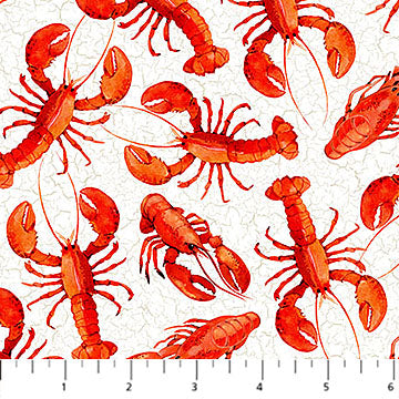 Atlantic Coast Lobster White Deborah Edwards Northcott Cotton Fabric NC-28008-10