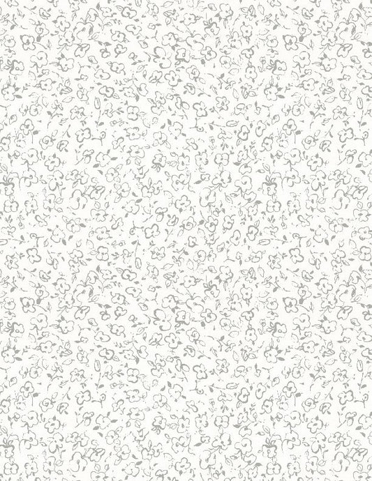 Au Naturel Floral Doodle Ivory Green Lisa Audit Wilmington Prints Cotton Fabric