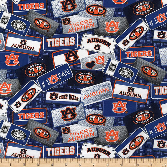 Auburn Tigers NCAA College License Plate Sykel Cotton Fabric