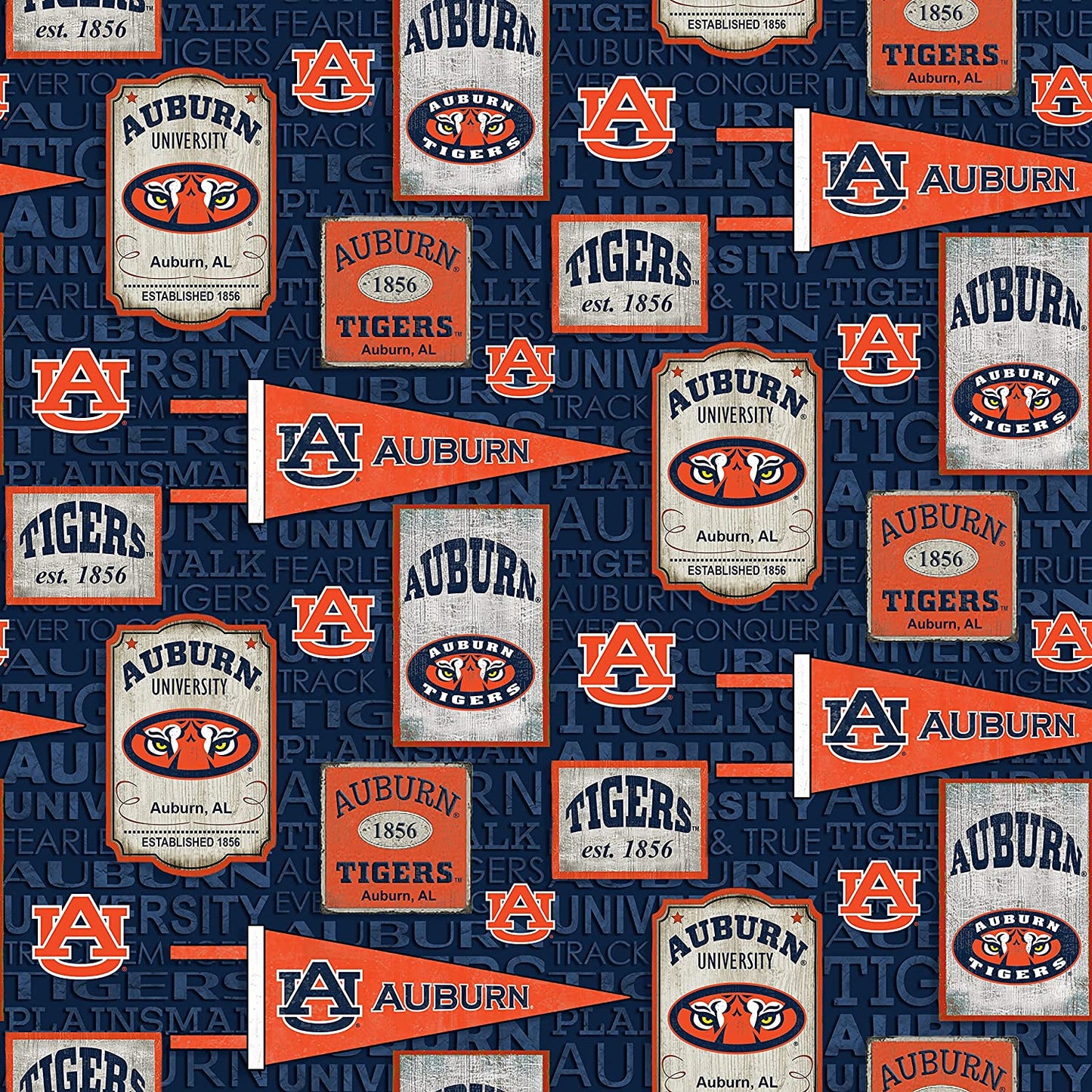 Auburn Tigers NCAA College Vintage Pennant Sykel Cotton Fabric