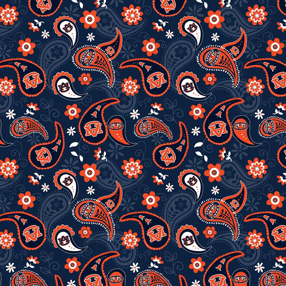 Auburn Tigers NCAA New Bandana Paisley Sykel Cotton Fabric