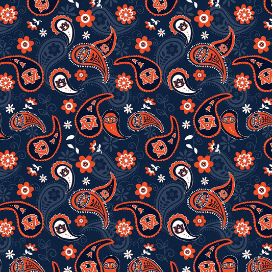 Auburn Tigers NCAA New Bandana Paisley Sykel Cotton Fabric