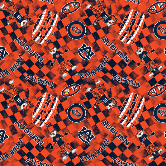 Auburn Tigers NCAA College Checks Orange Sykel Enterprises Canvas Duck Cloth Cotton Fabric AU-1380-ORANGE