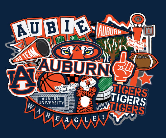 Auburn Tigers NCAA College Doodle Panel 36''x43'' Sammy Sykel Enterprises Cotton Fabric SYK-AU-2000