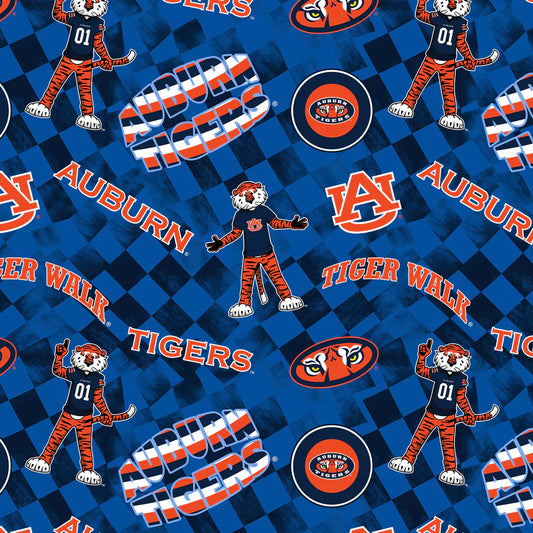 Auburn Tigers NCAA College Check Allover Sykel Cotton Fabric SYK-AU-1370