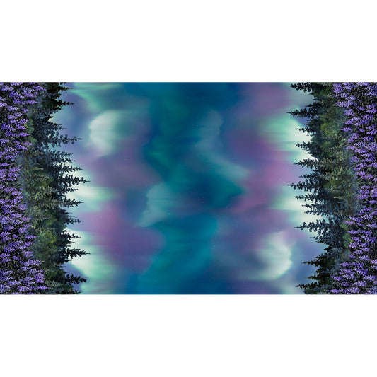 Aurora's Passage Northern Lights Double Border Blue Purple Green Shane Lamb P&B Textiles Cotton Fabric PB-APAS-6434-MU
