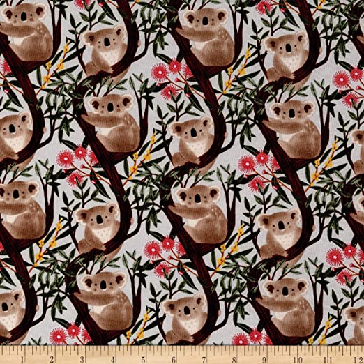 Aussie Friends Koala Bears Trees Gray Victoria Barnes Blank Quilting Cotton Fabric