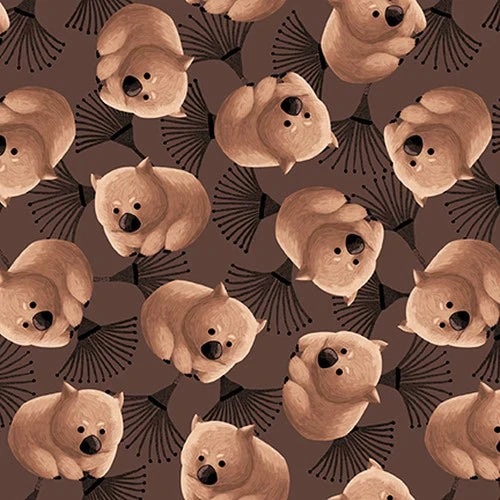 Aussie Friends Tossed Wombats Dark Gray Victoria Barnes Blank Quilting Cotton Fabric