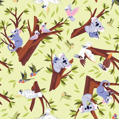 Aussie Oz-Born Canopy Critters Koala Light Green Mel Matthews Studio E Cotton Fabric SE-8092-60