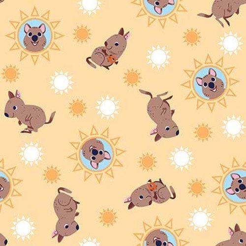 Aussie Oz-Born Quokkas Yellow Mel Matthews Studio E Cotton Fabric SE-8091-44