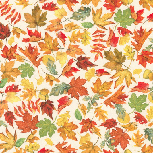 Autumn Cats & Dogs Fall Leaves Cream Mary Lake-Thompson Robert Kaufman Cotton Fabric