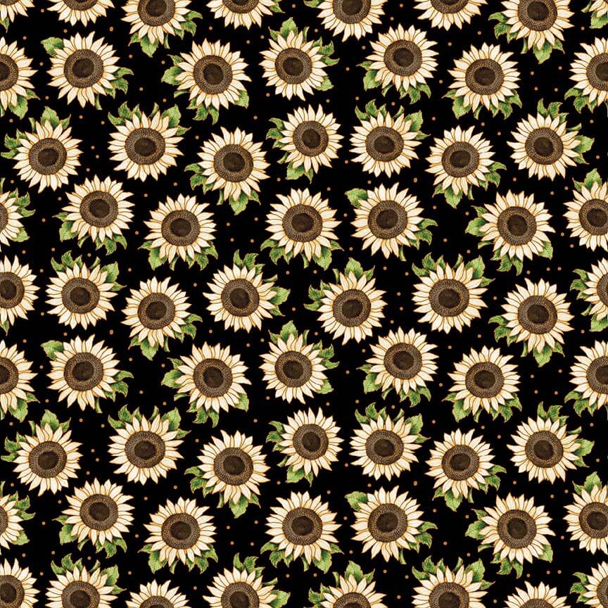 Autumn Elegance Tossed Sunflower Black Metallic Kitten Studio Henry Glass Cotton Fabric