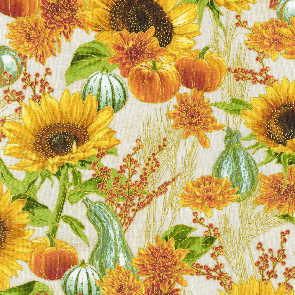 Autumn Fields Autumnal Garden Natural Robert Kaufman Cotton Fabric