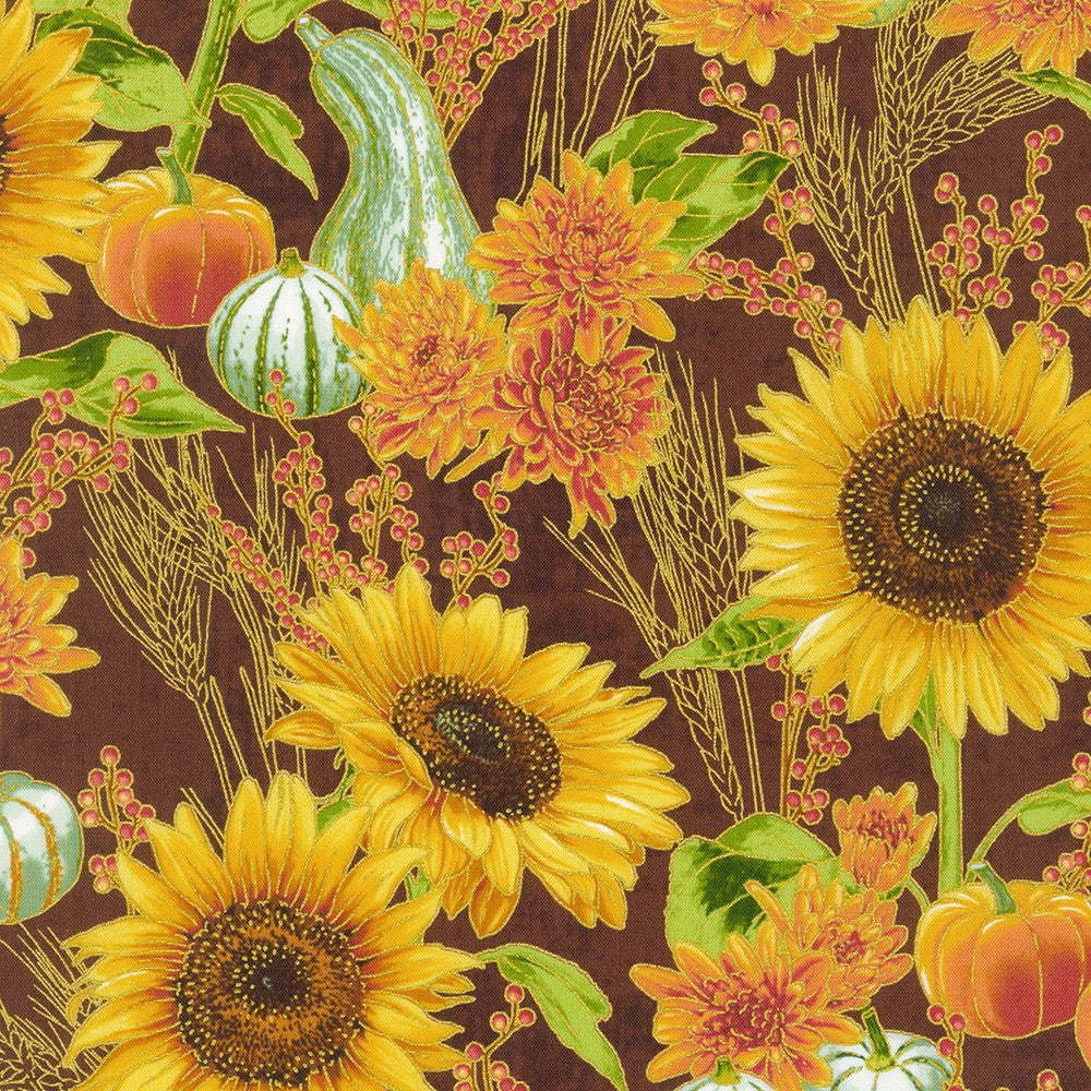 Autumn Fields Autumnal Garden Walnut Brown Robert Kaufman Cotton Fabric