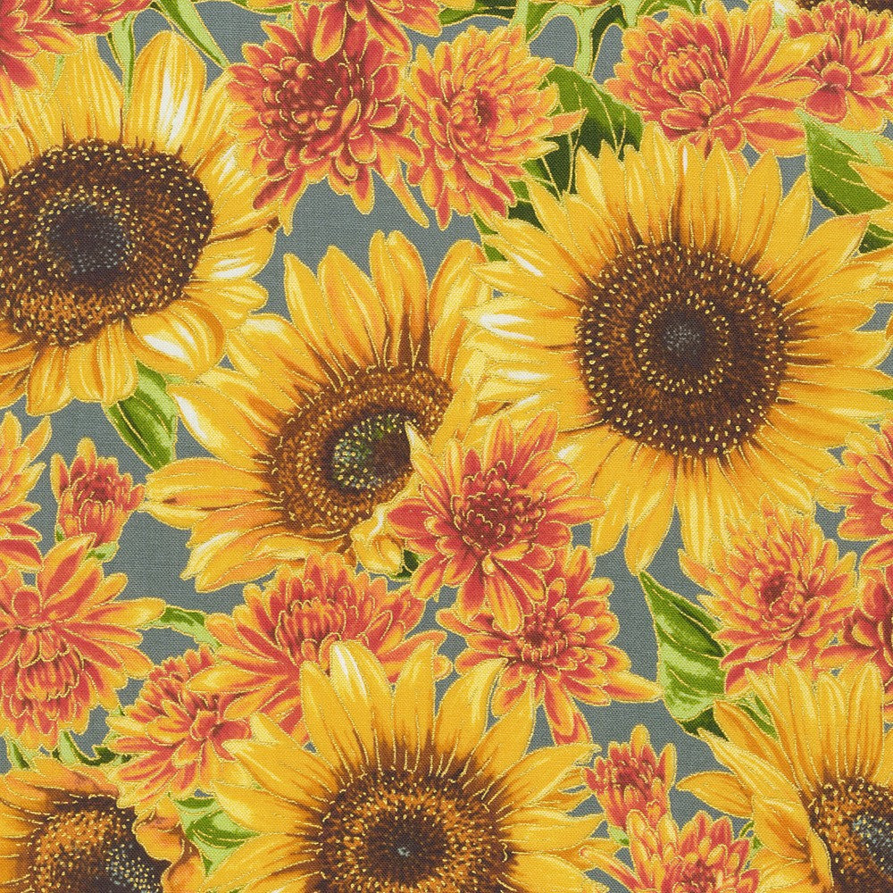 Autumn Fields Flowers Sunflower Robert Kaufman Cotton Fabric