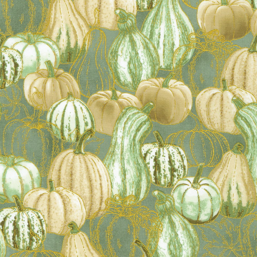 Autumn Fields Pumpkins Sage Green Robert Kaufman Cotton Fabric