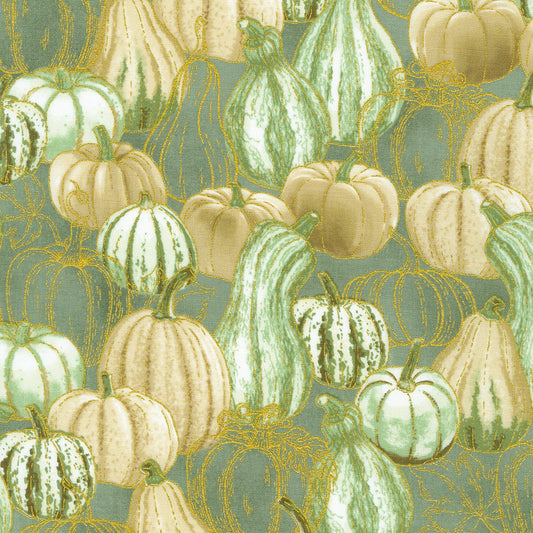 Autumn Fields Pumpkins Sage Green Robert Kaufman Cotton Fabric