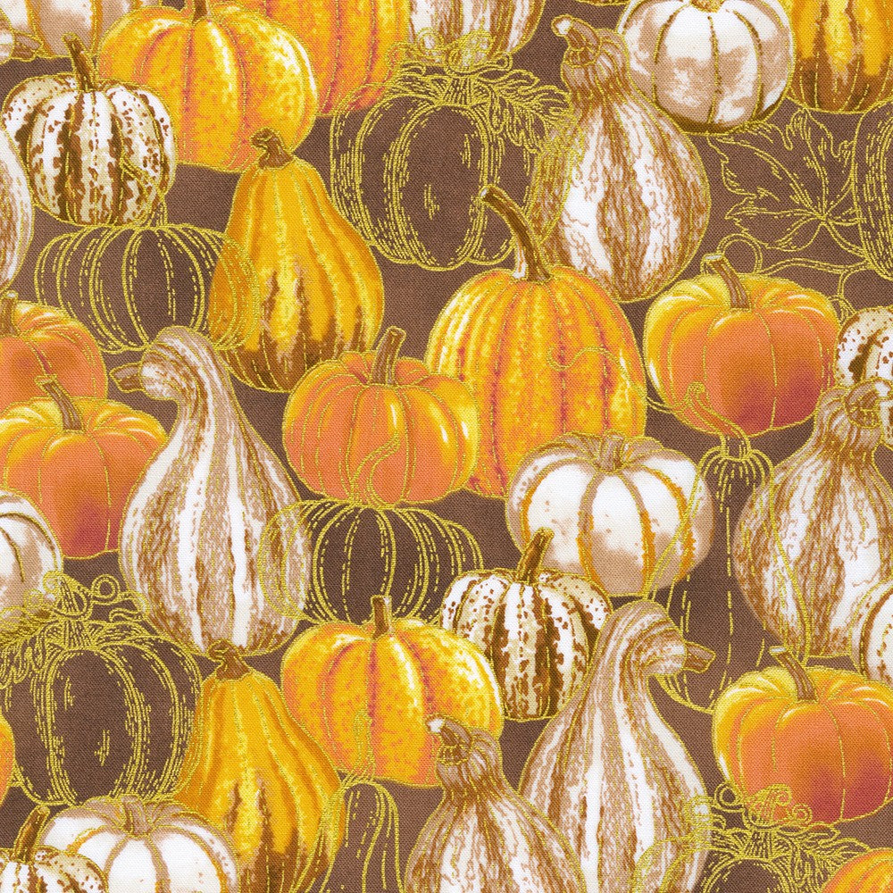 Autumn Fields Pumpkins Spice Brown Robert Kaufman Cotton Fabric