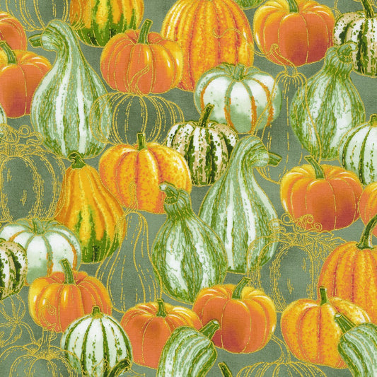 Autumn Fields Pumpkins Willow Green Robert Kaufman Cotton Fabric