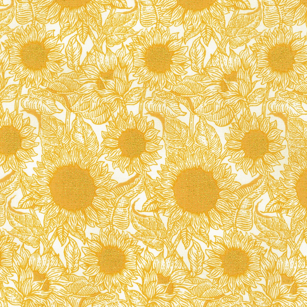 Autumn Fields Sunflower Stamp Cornsilk Yellow Robert Kaufman Cotton Fabric