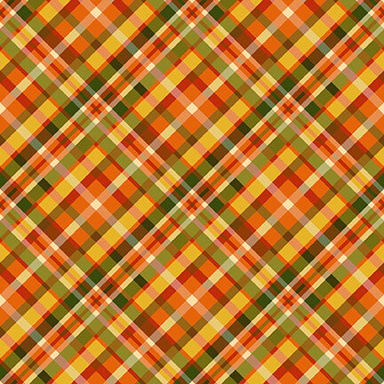 Autumn Flourish Plaid Bias Green Red Pumpkin Art Loft Studio E Cotton Fabric