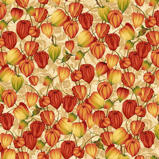 Autumn Flourish Chinese Lanterns Cream Art Loft Studio E Cotton Fabric