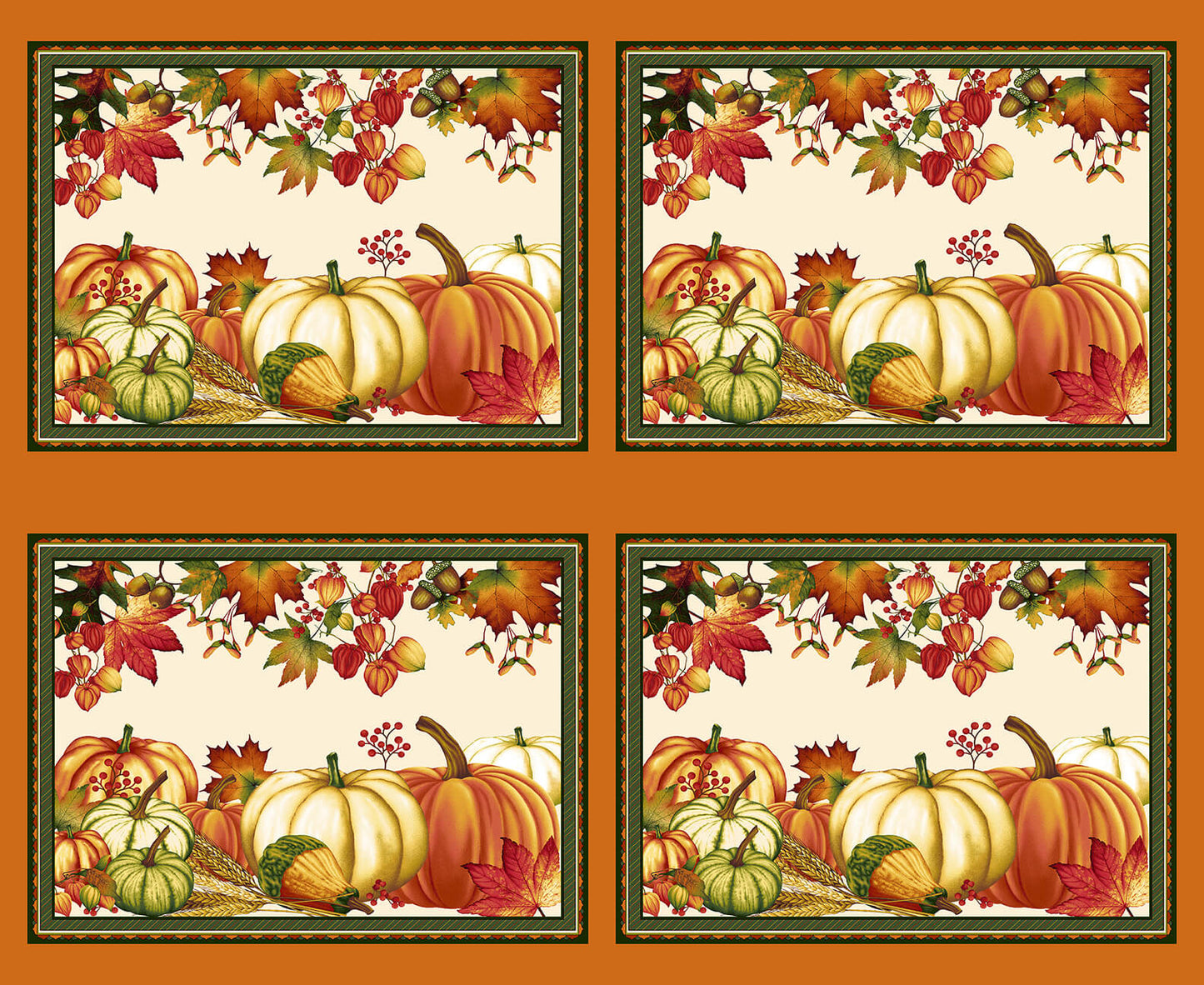 Autumn Flourish Placemat Panel 36" Pumpkin Maple Leaves Art Loft Studio E Cotton Fabric