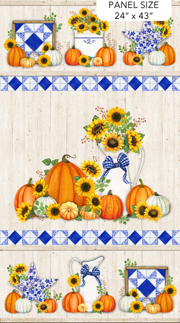 Autumn Gathering Sunflower Squash Panel 24"  Cream Multi Jennifer Nilsson Northcott Cotton Fabric