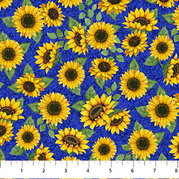 Autumn Gathering Sunflowers Blue Multi Jennifer Nilsson Northcott Cotton Fabric