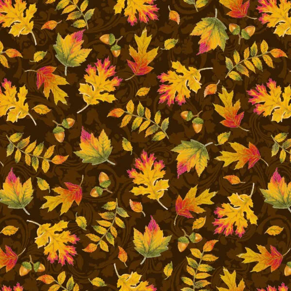 Autumn Glory Autumn Leaves Brown Freckle and Lollie  Cotton Fabric