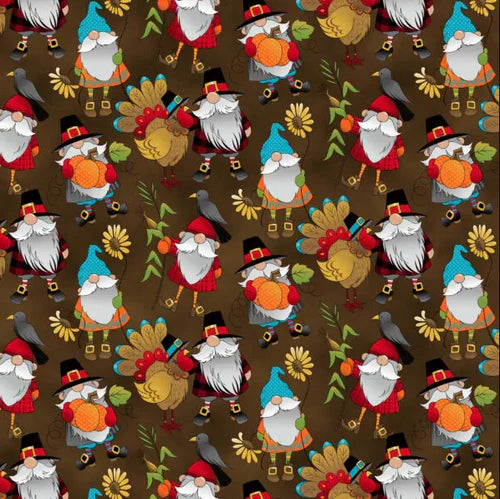 Autumn Glory Harvest Gnome Brown Freckle and Lollie Cotton Fabric