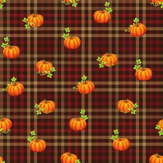 Autumn Glory Pumpkin Plaid Brown Freckle and Lollie Cotton Fabric