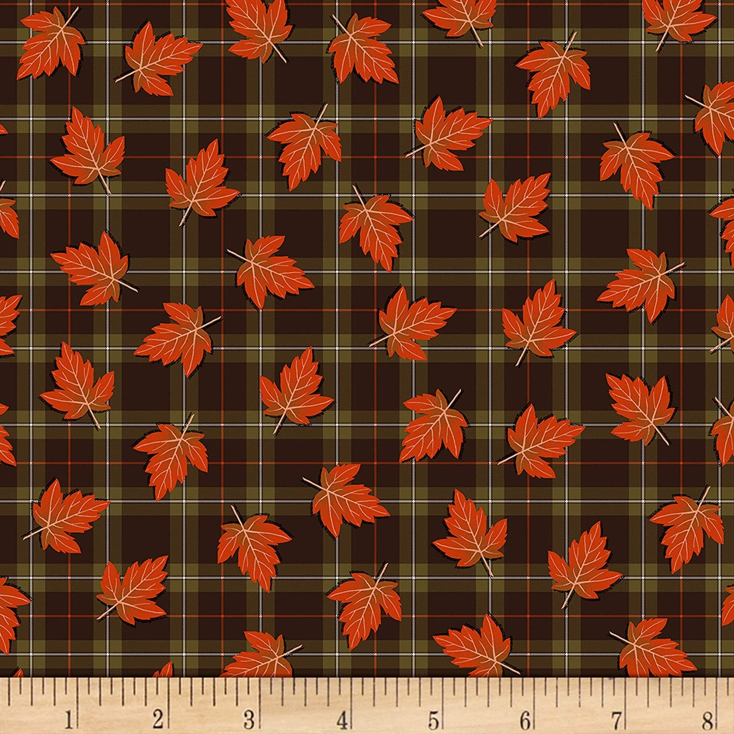 Autumn Is Calling Leaves On Tartan Plaid Nature Timeless Treasures Cotton Fabric