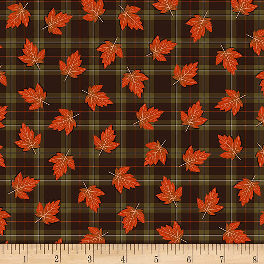 Autumn Is Calling Leaves On Tartan Plaid Nature Timeless Treasures Cotton Fabric