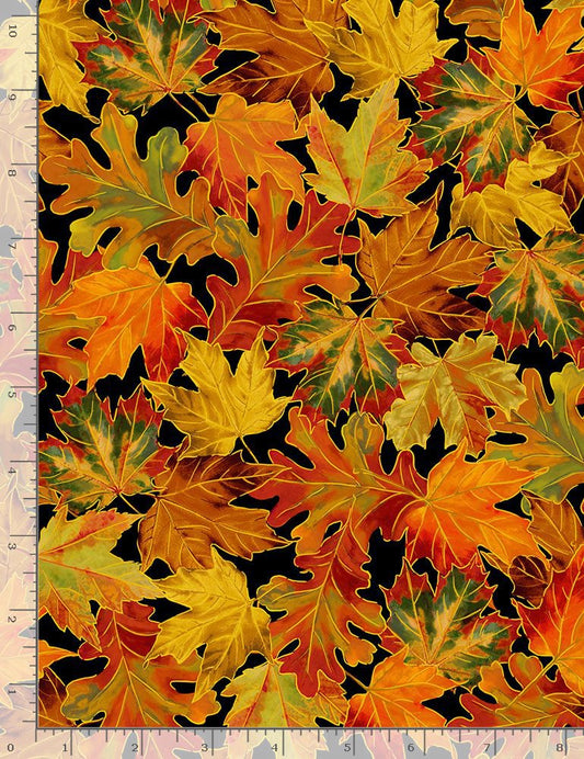 Autumn Leaves Harvest Autumn Leaves Metallic Black Timeless Treasures Cotton Fabric