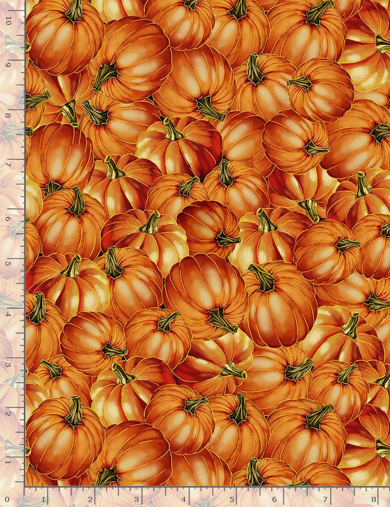 Autumn Leaves Harvest Pumpkins Metallic Orange Timeless Treasures Cotton Fabric