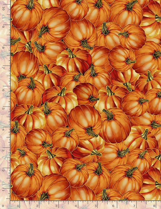 Autumn Leaves Harvest Pumpkins Metallic Orange Timeless Treasures Cotton Fabric