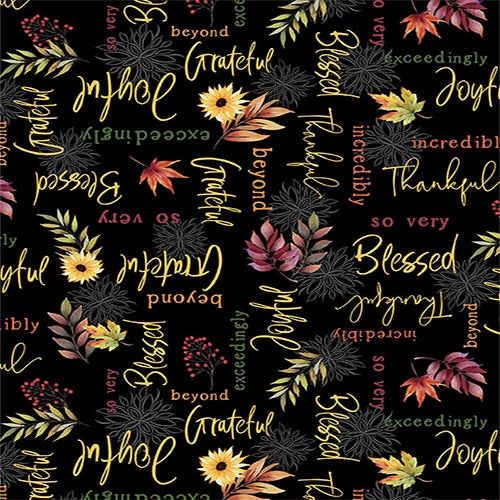 Autumn Light Word Toss Black Lola Molina Wilmington Prints Cotton Fabric