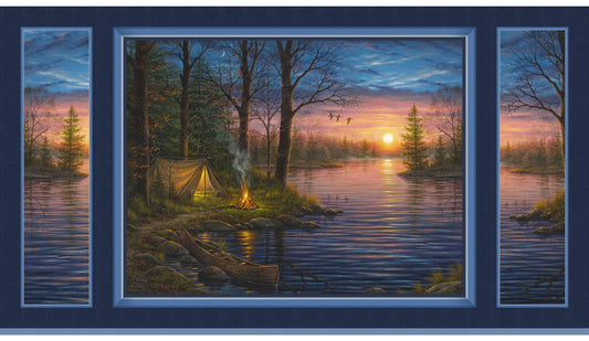 Autumn Retreat Camping at the Lake Panel 24" Abraham Hunter P&B Textiles Cotton Fabric