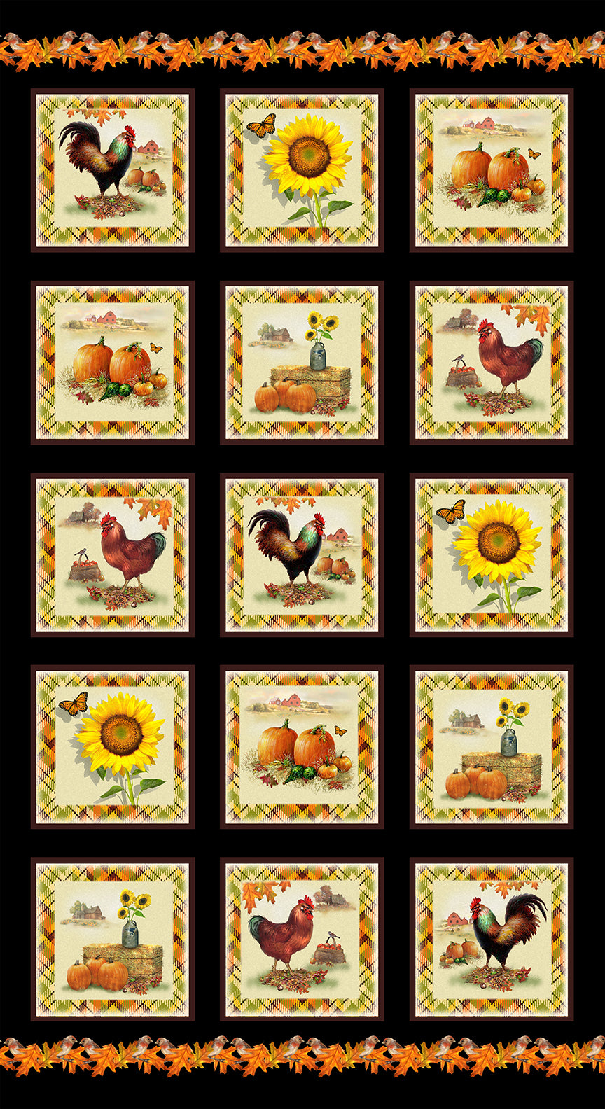 Autumn Splendor Continuous Block Black Robert Giordano Henry Glass Cotton Fabric | US Fabric Shop