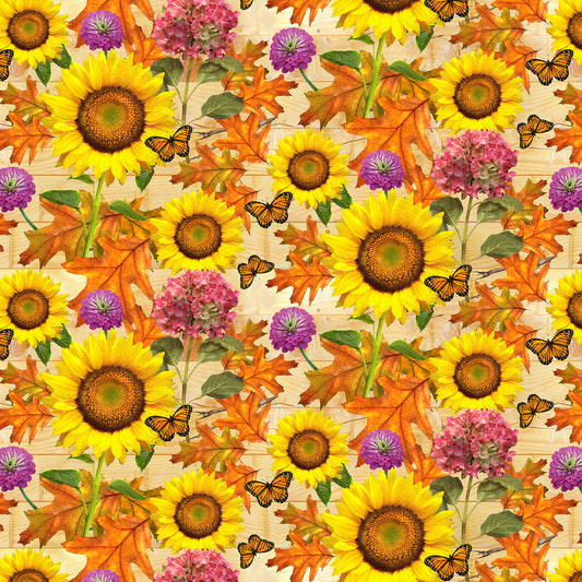 Autumn Splendor Floral Sunflowers Gold Robert Giordano Henry Glass Cotton Fabric