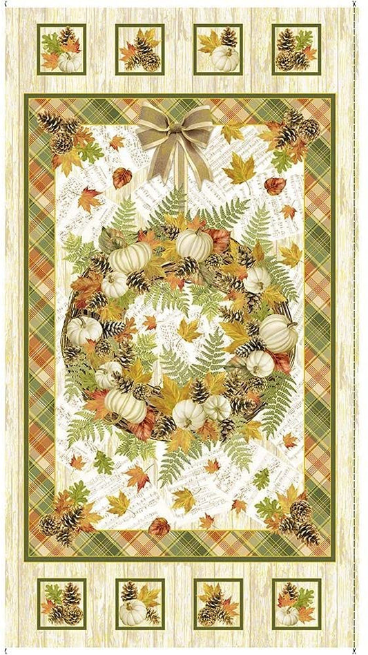 Autumn Symphony Cream Metallic Panel 24" Timeless Treasures Cotton Fabric