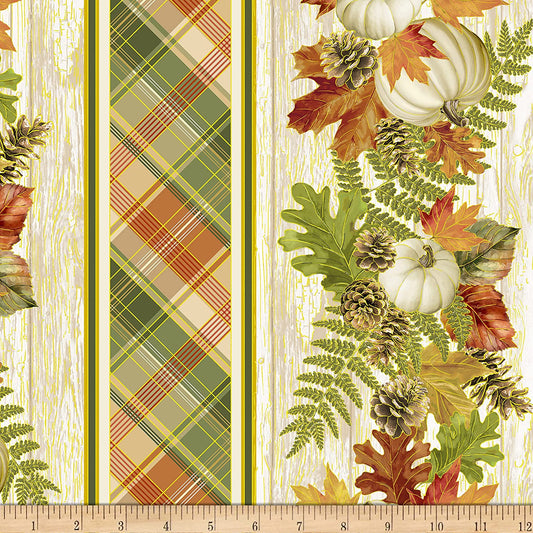 Autumn Symphony Metallic Harvest Stripe Cream Timeless Treasures Cotton Fabric