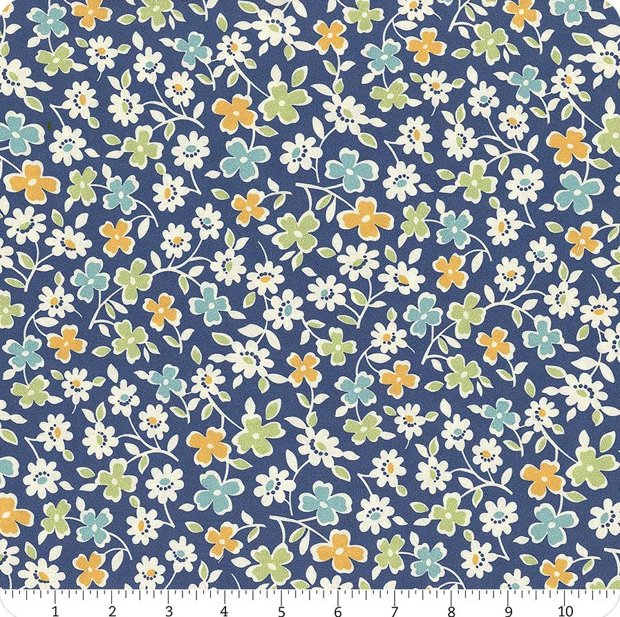 Autumn 108" Wide back Cosmos in Denim Blue designed by Lori Holt for Riley Blake Designs 100% Cotton Quilting Fabric RB-WB14672-DENIM
